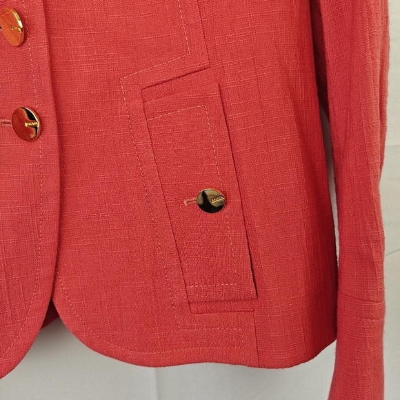 ESCADA Button Up Suit Blazer Jacket In Coral, Gold Buttons, Logo Size 38 Medium - Picture 4 of 16